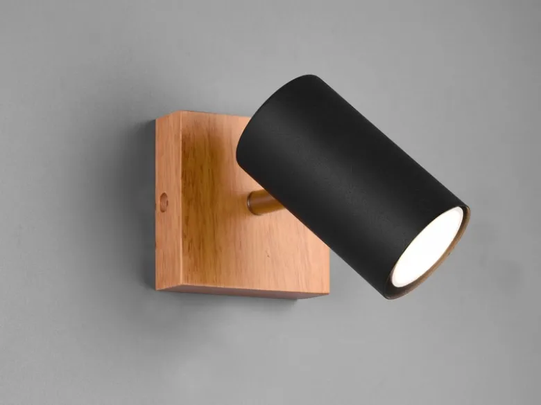 Wand- & Deckenstrahler MARLEY Schwarz mit Holz, Breite 9cm