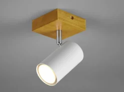 Wand- & Deckenstrahler MARLEY Weiß mit Holz, Breite 9cm