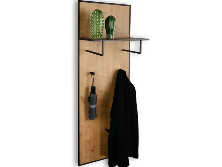Wandgarderobe AVELIN mit Ablage in Holzoptik und Schwarz, Höhe 122cm