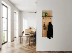 Wandgarderobe AVELIN mit Ablage in Holzoptik und Schwarz, Höhe 122cm