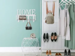 Wandkorb SALLY mit Haken & Home Motiv aus Metall Weiß 40x27cm