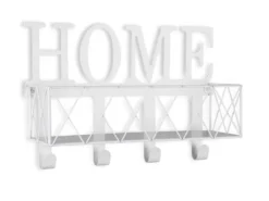 Wandkorb SALLY mit Haken & Home Motiv aus Metall Weiß 40x27cm