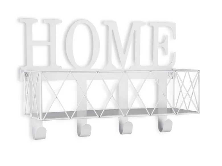 Wandkorb SALLY mit Haken & Home Motiv aus Metall Weiß 40x27cm