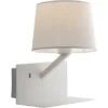 Wandlampe CIAK Weiß mit Stoff Lampenschirm, USB Lampe mit Ladefunktion & Ablage
