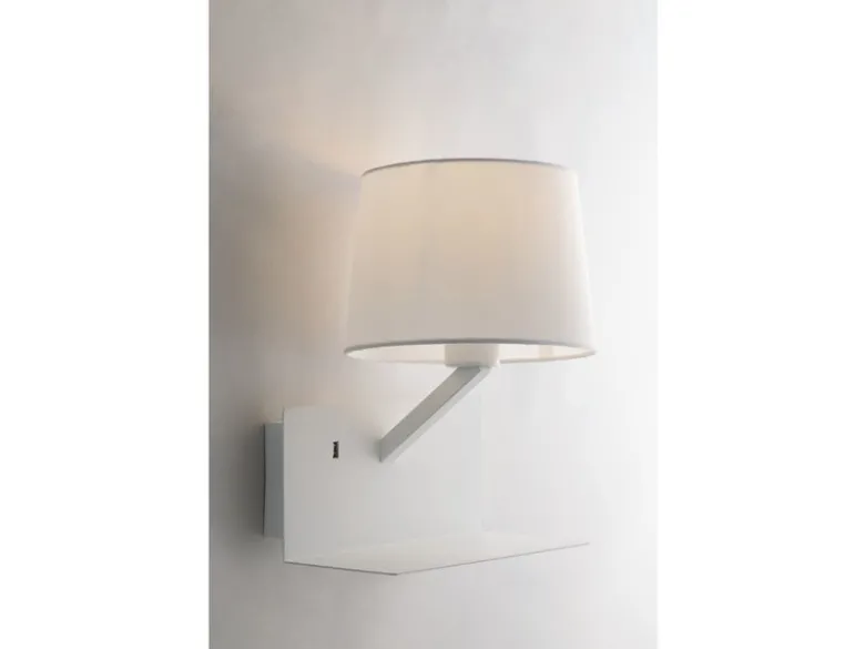 Wandlampe CIAK Weiß mit Stoff Lampenschirm, USB Lampe mit Ladefunktion & Ablage