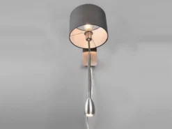 Wandlampe HOTEL mit Leselampe, Schalter & Stecker, Stoffschirm Grau, Höhe 23,5cm