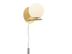 Wandlampe PURE mit Schalter, Kabel und Stecker, Glaskugel Weiß, Höhe 21cm