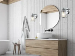 Wandlaterne ASHLAND BAY in Chrom für Badezimmer & Wohnraum, Höhe 21cm