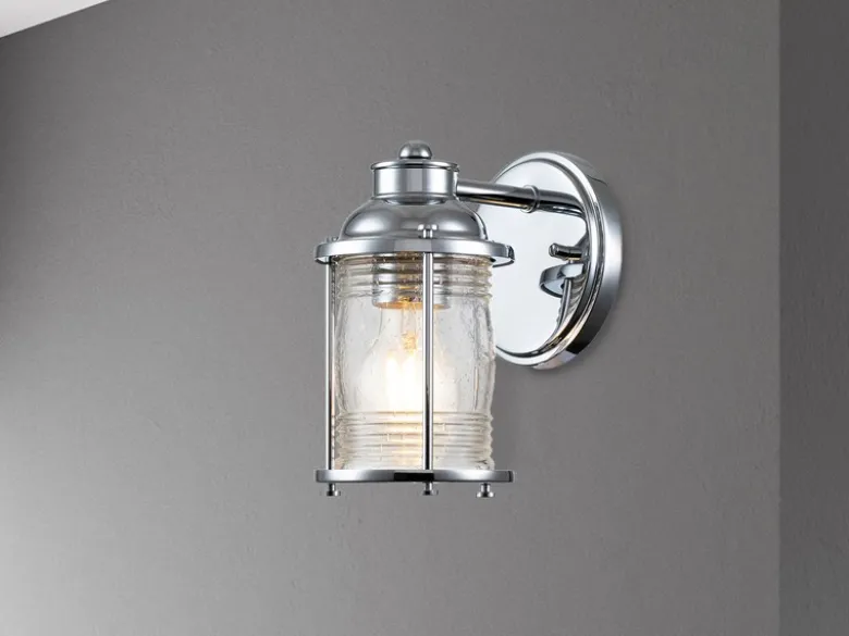 Wandlaterne ASHLAND BAY in Chrom für Badezimmer & Wohnraum, Höhe 21cm