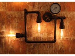 Wandleuchte AMARCORD 3-flammig in Wasserrohr Optik, Rost, Breite 48cm