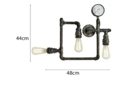 Wandleuchte AMARCORD 3-flammig in Wasserrohr Optik, Rost, Breite 48cm