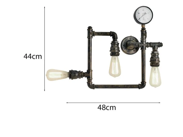 Wandleuchte AMARCORD 3-flammig in Wasserrohr Optik, Rost, Breite 48cm