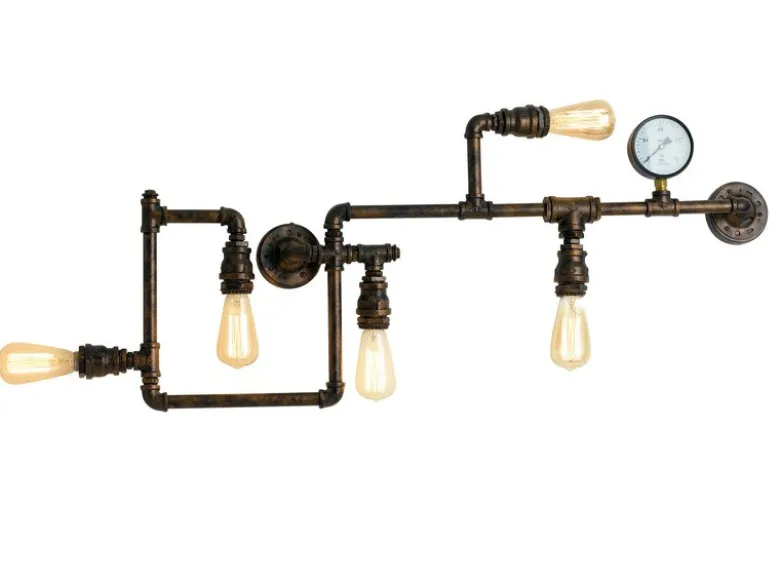 Wandleuchte AMARCORD 5-flammig in Wasserrohr Optik, Rost, Breite 114cm