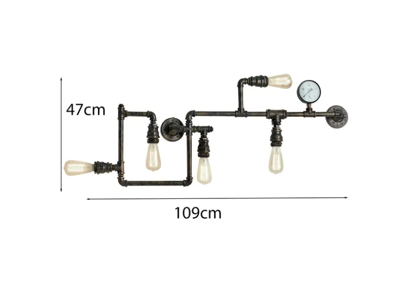 Wandleuchte AMARCORD 5-flammig in Wasserrohr Optik, Rost, Breite 114cm