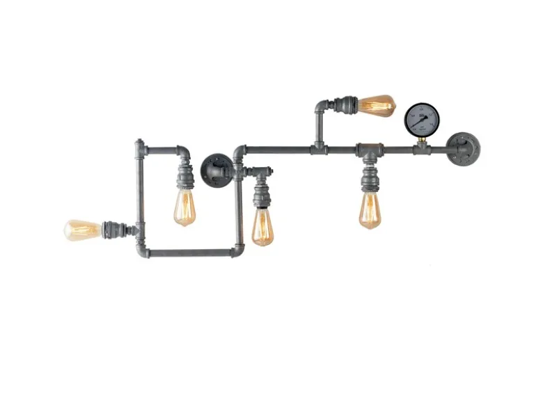 Wandleuchte AMARCORD 5-flammig in Wasserrohr Optik, Grau antik, Breite 114cm