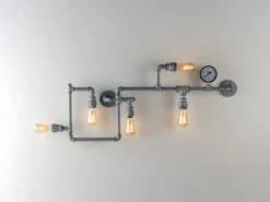 Wandleuchte AMARCORD 5-flammig in Wasserrohr Optik, Grau antik, Breite 114cm