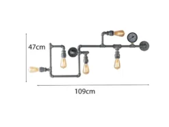 Wandleuchte AMARCORD 5-flammig in Wasserrohr Optik, Grau antik, Breite 114cm