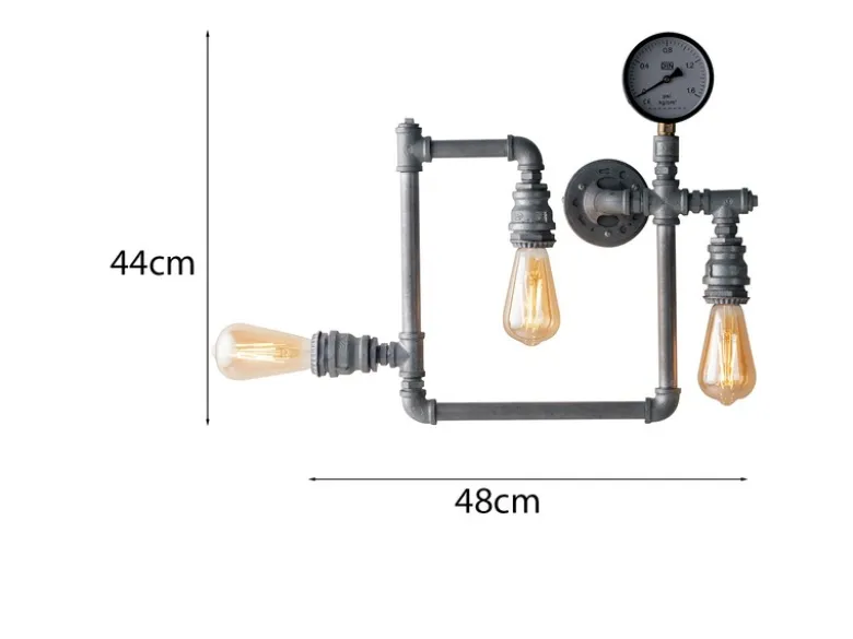 Wandleuchte AMARCORD 3-flammig in Wasserrohr Optik, Grau antik, Breite 48cm