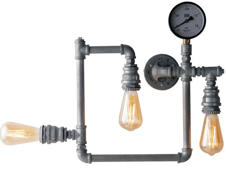 Wandleuchte AMARCORD 3-flammig in Wasserrohr Optik, Grau antik, Breite 48cm