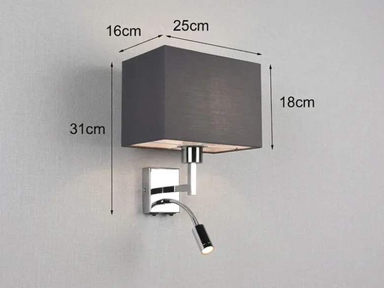 Wandleuchte CAIMA mit Schalter, LED Leselampe & Stoffschirm Grau, Höhe 31cm