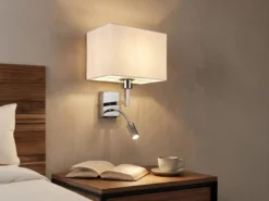 Wandleuchte CAIMA mit Schalter, LED Leselampe & Stoffschirm Weiß, Höhe 31cm