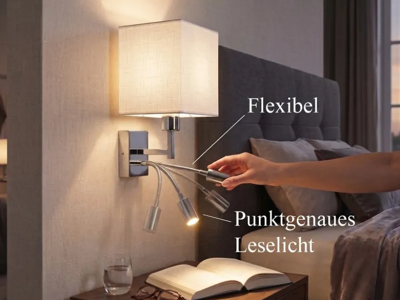 Wandleuchte CAIMA mit Schalter, LED Leselampe & Stoffschirm Weiß, Höhe 31cm