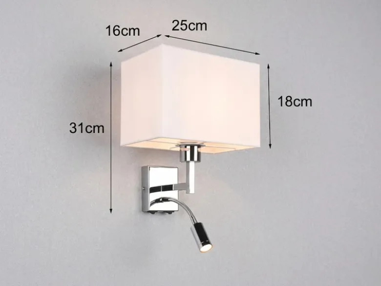 Wandleuchte CAIMA mit Schalter, LED Leselampe & Stoffschirm Weiß, Höhe 31cm