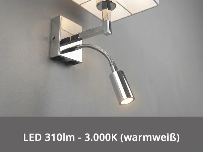 Wandleuchte CAIMA mit Schalter, LED Leselampe & Stoffschirm Weiß, Höhe 31cm