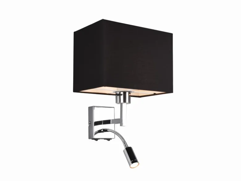 Wandleuchte CAIMA mit Schalter, LED Leselampe & Stoffschirm Schwarz, Höhe 31cm