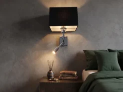 Wandleuchte CAIMA mit Schalter, LED Leselampe & Stoffschirm Schwarz, Höhe 31cm