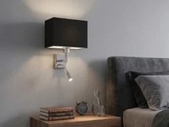 Wandleuchte CAIMA mit Schalter, LED Leselampe & Stoffschirm Schwarz, Höhe 31cm