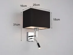 Wandleuchte CAIMA mit Schalter, LED Leselampe & Stoffschirm Schwarz, Höhe 31cm