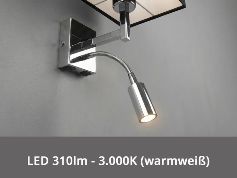 Wandleuchte CAIMA mit Schalter, LED Leselampe & Stoffschirm Schwarz, Höhe 31cm
