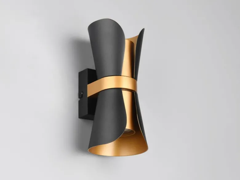 Wandleuchte COAT Schwarz Gold mit Updown Lichtaustritt, Höhe 21cm