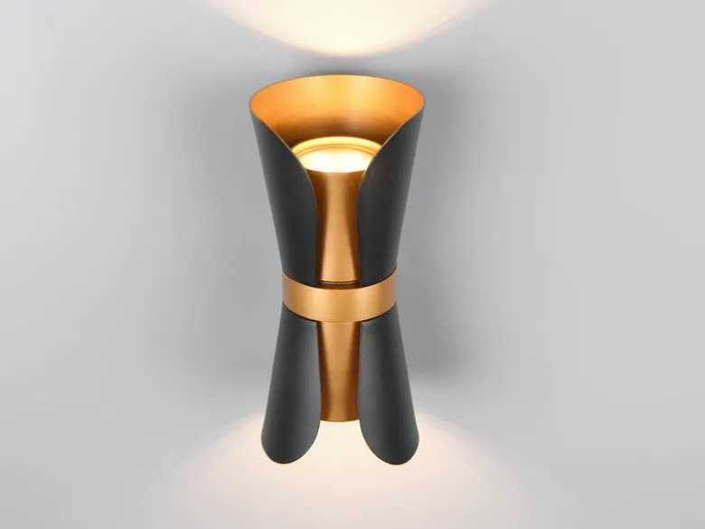 Wandleuchte COAT Schwarz Gold mit Updown Lichtaustritt, Höhe 21cm