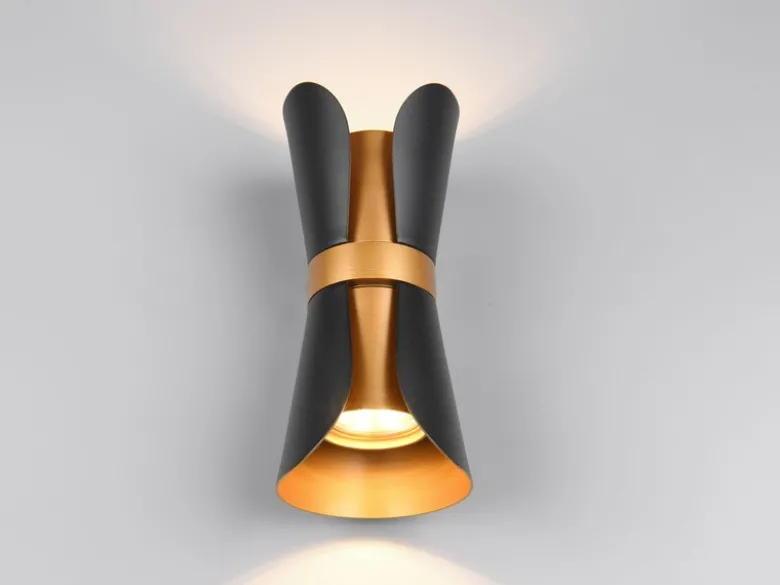 Wandleuchte COAT Schwarz Gold mit Updown Lichtaustritt, Höhe 21cm
