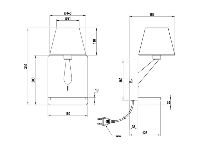 Wandleuchte COMFORT mit Stecker, Schalter & Ladefunktion Weiß, Höhe 31cm