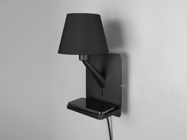 Wandleuchte COMFORT mit Stecker, Schalter & Ladefunktion Schwarz, Höhe 31cm