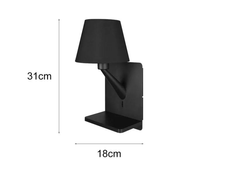 Wandleuchte COMFORT mit Stecker, Schalter & Ladefunktion Schwarz, Höhe 31cm