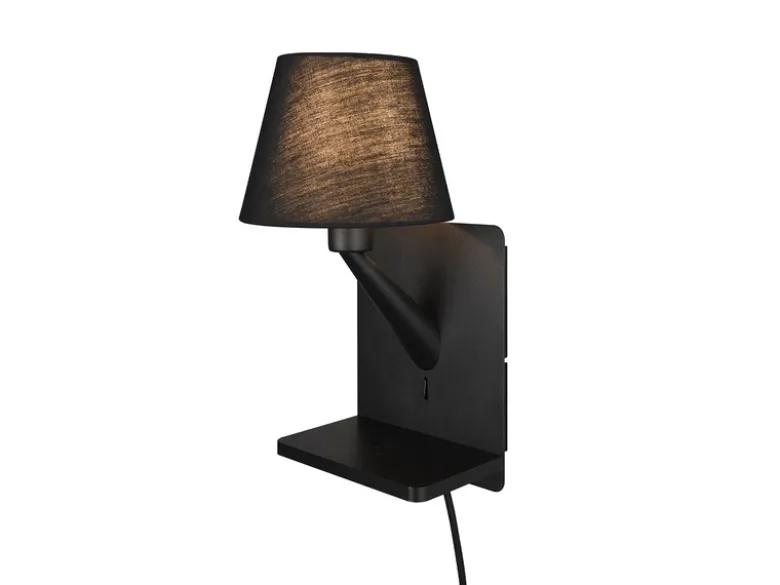 Wandleuchte COMFORT mit Stecker, Schalter & Ladefunktion Schwarz, Höhe 31cm