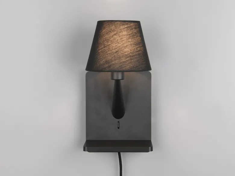 Wandleuchte COMFORT mit Stecker, Schalter & Ladefunktion Schwarz, Höhe 31cm