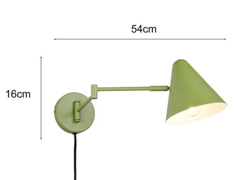 Wandleuchte COSIMA mit Stecker, Schalter und Schwenkarm, Grün, Höhe 16cm