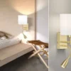 Wandleuchte DREAMER Messing mit LED Leselampe, Stoffschirm Weiß, Höhe 24cm