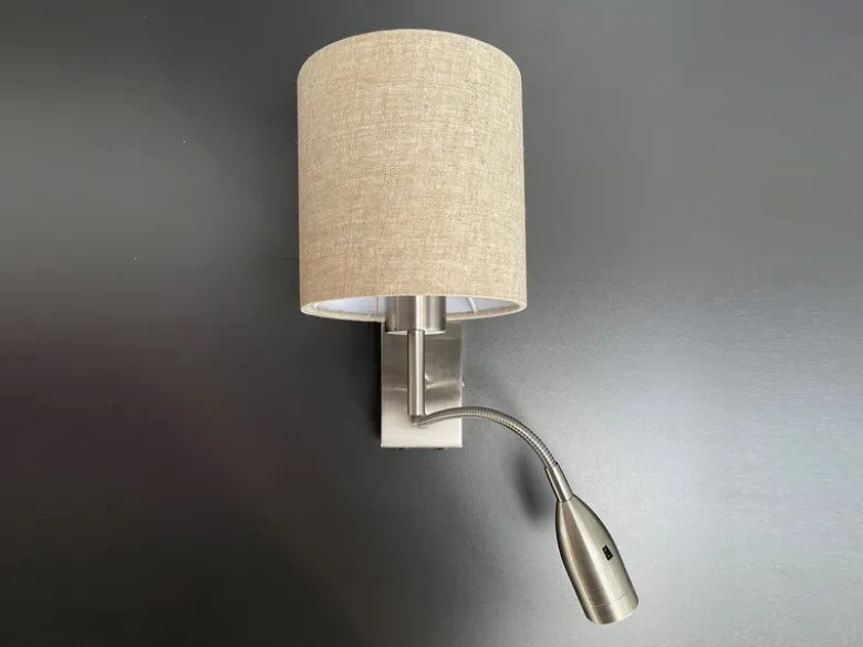 Wandleuchte DREAMER mit LED Leselampe, Stoffschirm Beige, Höhe 24cm