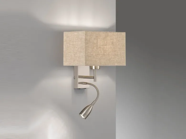 Wandleuchte DREAM mit LED Leselampe & Stoffschirm Beige, Höhe 38cm