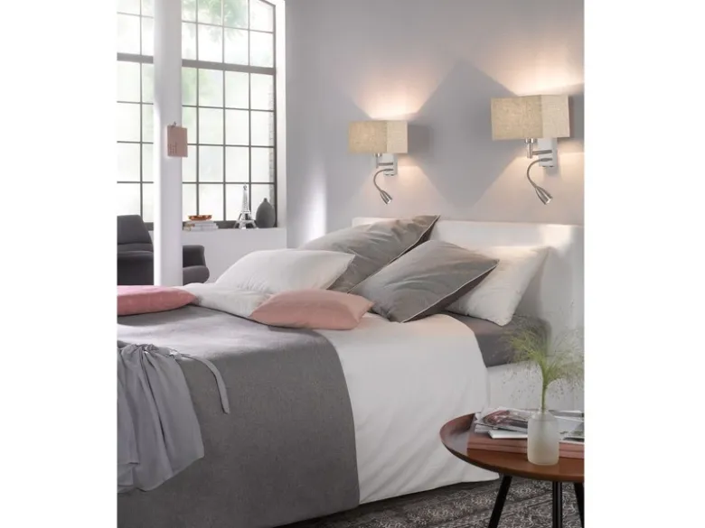 Wandleuchte DREAM mit LED Leselampe & Stoffschirm Beige, Höhe 38cm