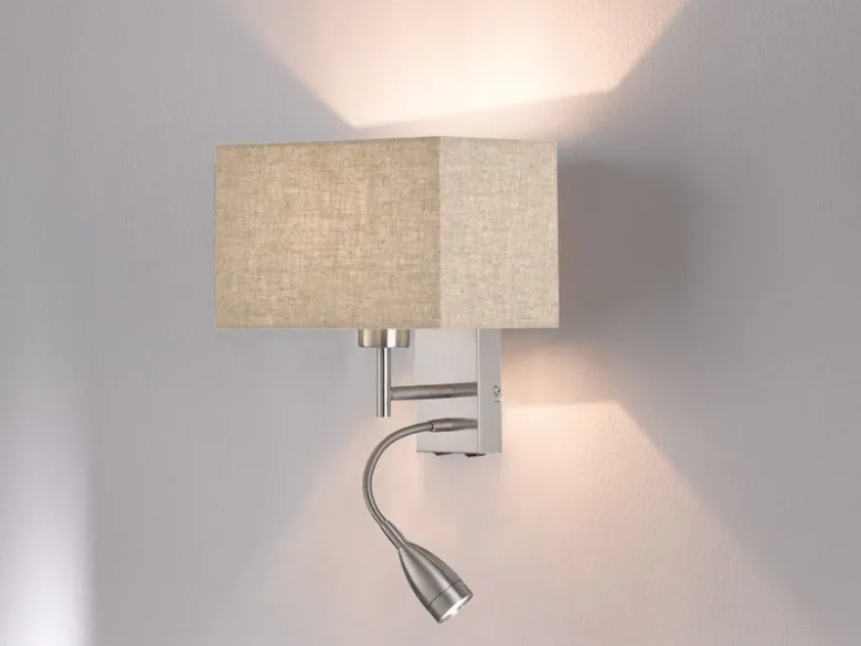 Wandleuchte DREAM mit LED Leselampe & Stoffschirm Beige, Höhe 38cm