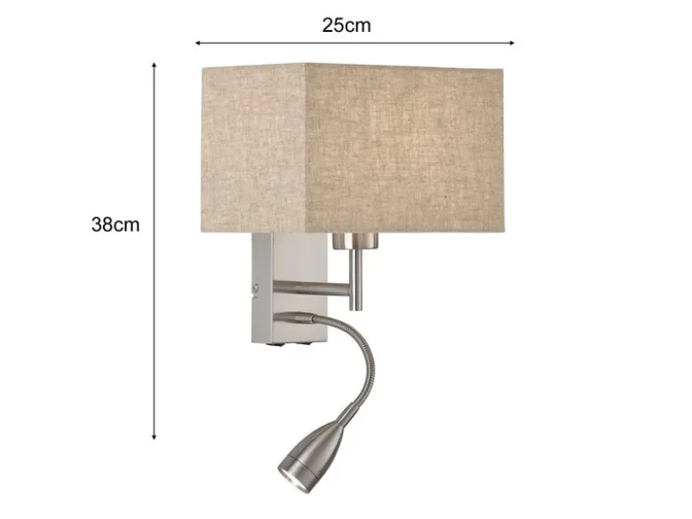 Wandleuchte DREAM mit LED Leselampe & Stoffschirm Beige, Höhe 38cm