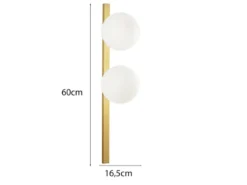 Wandleuchte ENOIRE 2-flammig Gold mit Glaskugeln in Opalweiß, Höhe 60cm