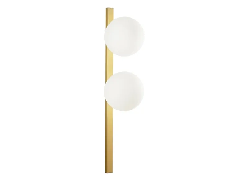 Wandleuchte ENOIRE 2-flammig Gold mit Glaskugeln in Opalweiß, Höhe 60cm